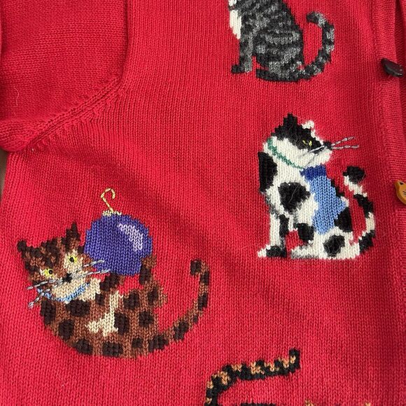 vintage marisa christina Red sweater Cat Bell Christmas M - Picture 7 of 14